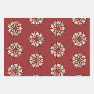 Dark red and white Norwegian Rosemaling floral  Wrapping Paper Sheet