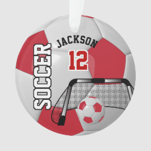 Dark Red and White Personalise Soccer Ball Ornament