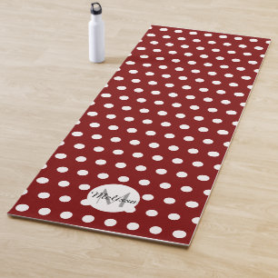 Dark red and white polka dots pattern Monogram Yoga Mat