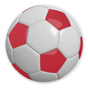 Dark Red and White Soccer Ball / Football Ceramic Knob