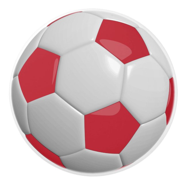 Dark Red and White Soccer Ball / Football Ceramic Knob (Front)