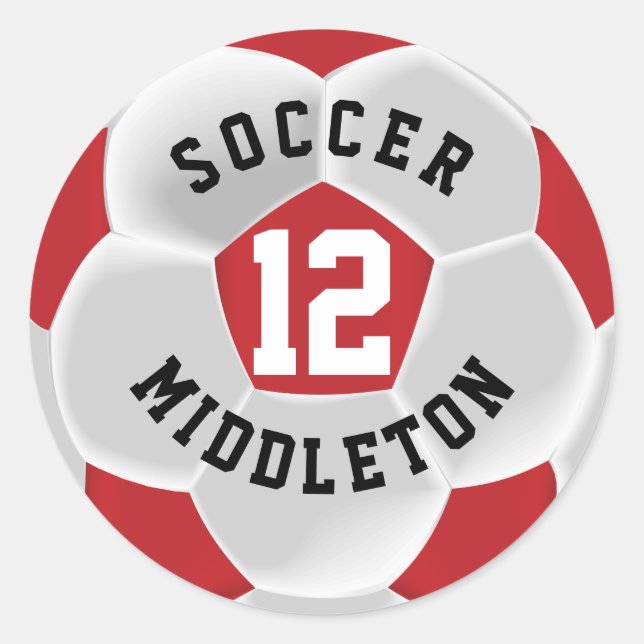 Dark Red and White Soccer Sport Ball Classic Round Sticker (Front)