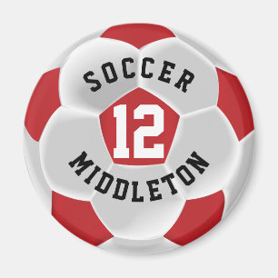 Dark Red and White Soccer Sport Ball Magnet