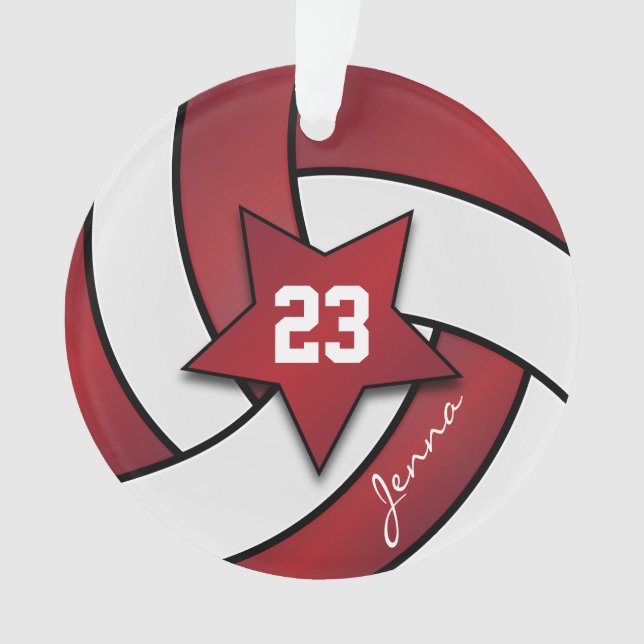 Dark Red and White Volleyball 3| DIY Name Ornament (Front)
