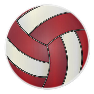 Dark Red and White 🏐 Volleyball Ceramic Knob