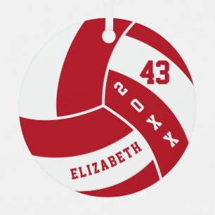 Dark Red and White Volleyball Metal Tree Decoration