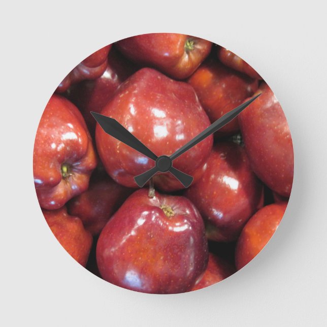 Dark Red Apples Round Clock (Front)