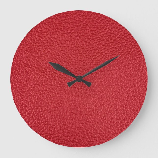 Dark red artificial leatherette closeup. large clock (Front)