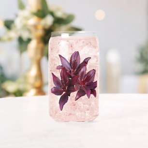 Dark Red Asiatic Lilies Floral Can Glass