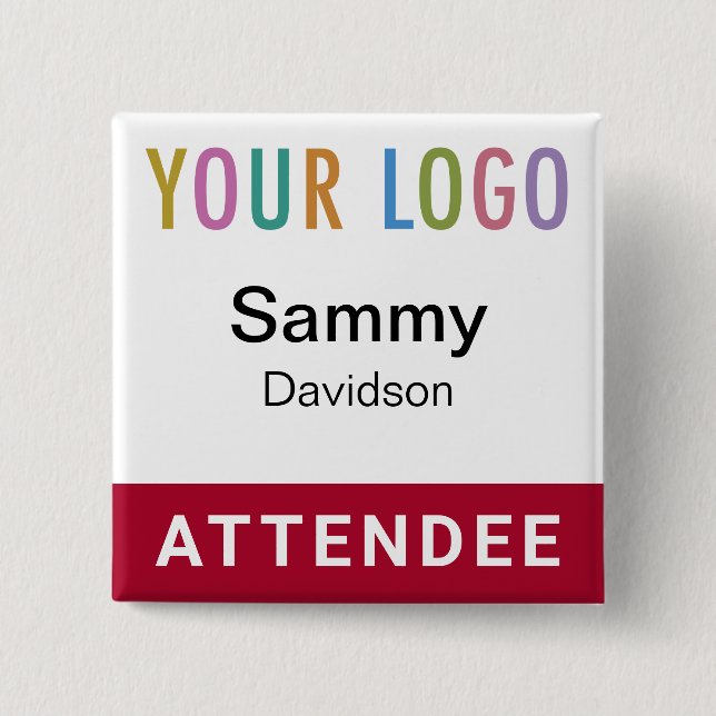 Dark Red Attendee Badge Event Logo Pinback Square (Front)