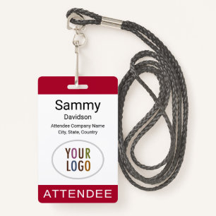 Dark Red Attendee Badge Logo Lanyard Clip Reel ID Badge