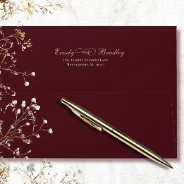 Dark Red Background Gold Script White Typography   Envelope