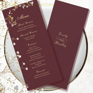 Dark Red Background Traditional Gold Script Menu Invitation
