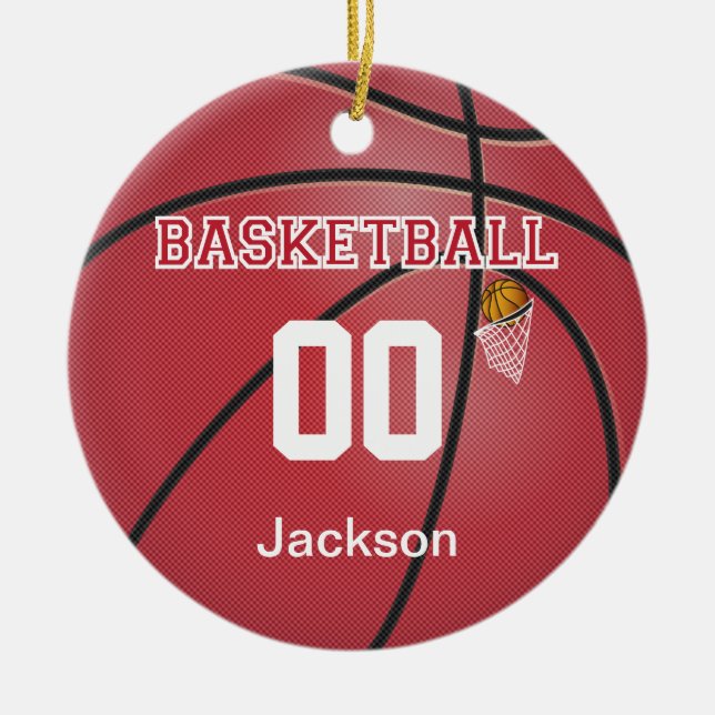 Dark Red Basketball | DIY Name & Number Ceramic Tree Decoration (Front)