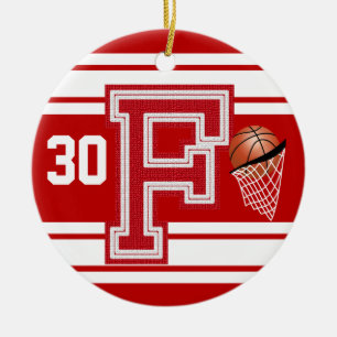 Dark Red Basketball - School Letters - F Ceramic Tree Decoration