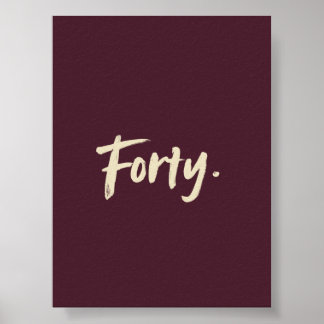 Dark Red Beige Typography Forty Minimalist Poster
