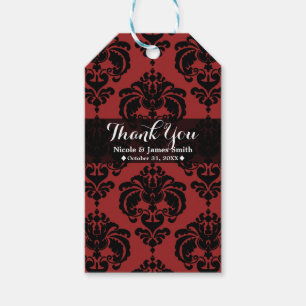 Dark Red Black Damask Vintage Wedding Event Favour Gift Tags