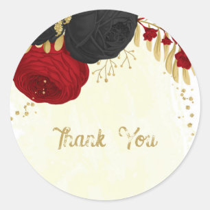  dark red & black flowers gold classic round sticker