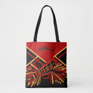 Dark Red, Black & Gold Cheerleader Design Tote Bag