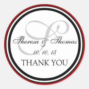 Dark Red Black Monogram S Wedding Thank You Classic Round Sticker