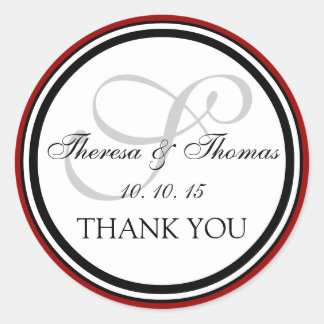 Dark Red Black Monogram S Wedding Thank You Classic Round Sticker