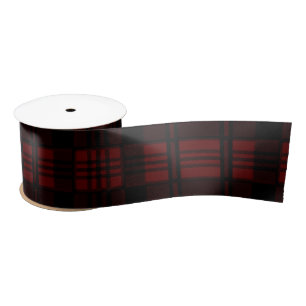 Dark Red & Black Plaid Pattern Satin Ribbon