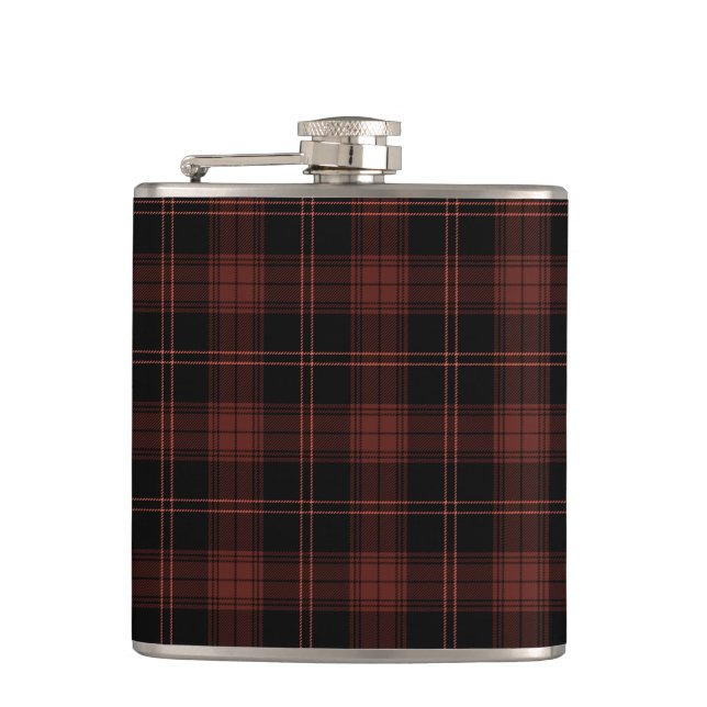 Dark Red, Black Plaid (Tartan) Pattern Hip Flask (Front)