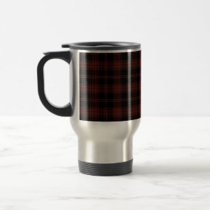 Dark Red, Black Plaid (Tartan) Pattern Travel Mug