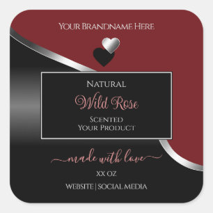 Dark Red Black Wavy Silver Hearts Product Labels