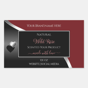 Dark Red Black Wavy Silver Hearts Product Labels