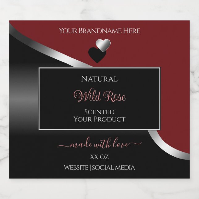 Dark Red Black Wavy Silver Hearts Product Labels (Single Label)