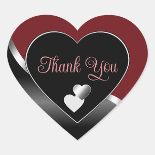 Dark Red Black with Hearts Wavy Silver Thank You Heart Sticker