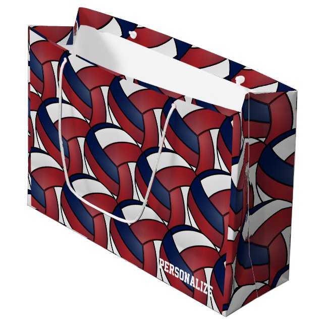Dark Red, Blue and, White Volleyball 2 Large Gift Bag (Front Angled)