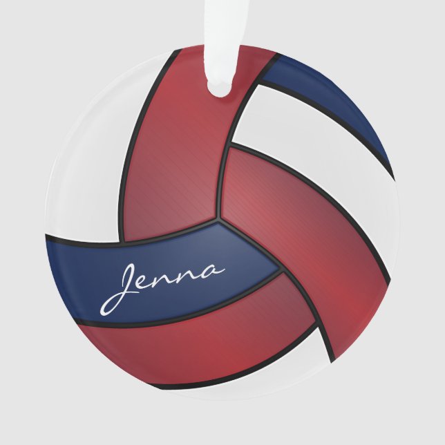 Dark Red, Blue and White Volleyball | DIY Text Ornament (Front)