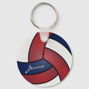 Dark Red, Blue and White Volleyball Key Ring