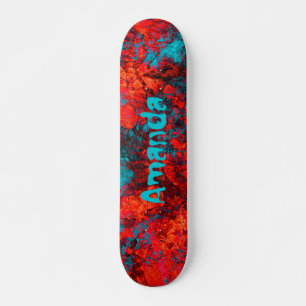 Dark red blue texture textured suede marble red  skateboard