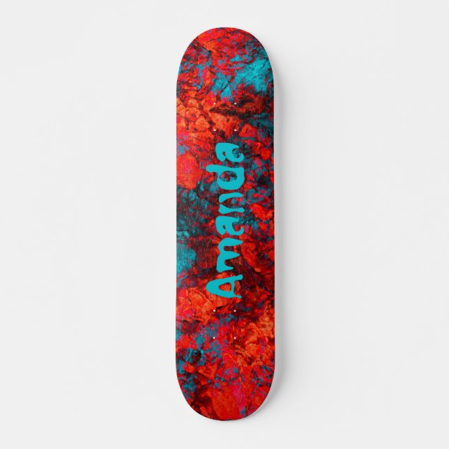 Dark red blue texture textured suede marble red  skateboard (Front)