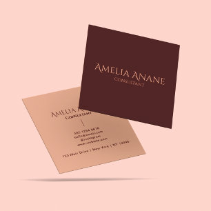 Dark Red & Blush Pink Gold Typography Feminine Square Business Card
