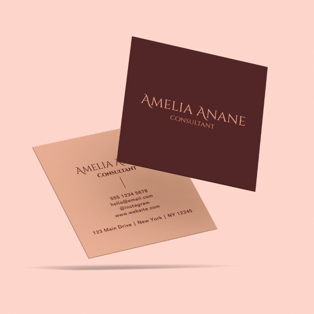 Dark Red & Blush Pink Gold Typography Feminine Square Business Card (Creator Uploaded)