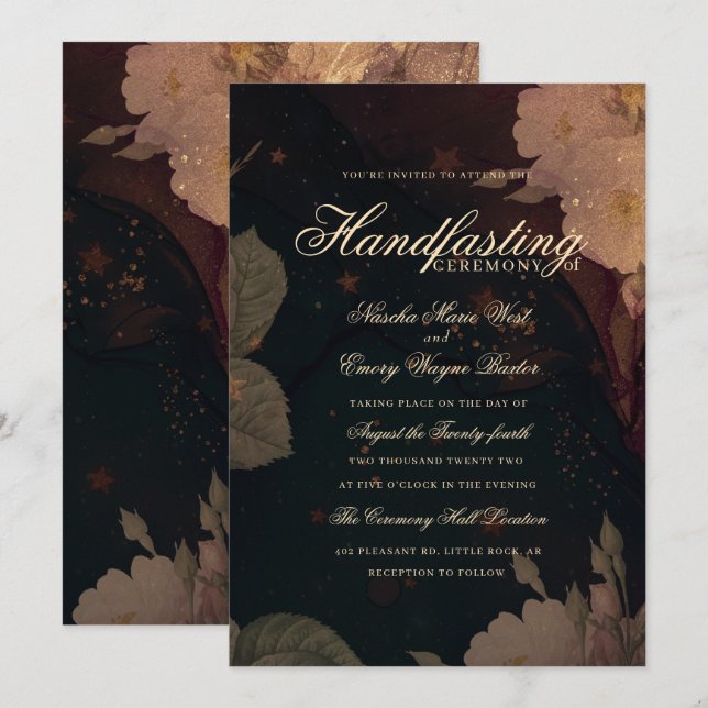 Dark Red Botanical Gothic Boho Floral Handfasting Invitation (Front/Back)