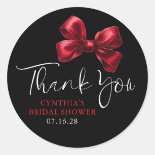 Dark Red Bow Favors Black Bridal Shower Thank You  Classic Round Sticker