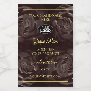 Dark Red Brown Blooming Roses Product Labels Logo