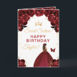 Dark Red Brunette Hair Girl Sweet Sixteen Birthday Card<br><div class="desc">This elegant and glamourous sweet sixteen birthday card can be personalised with a name or title such as daughter, granddaughter, niece, friend etc. The design features a beautiful princess with brunette hair in a burgundy red ball gown. The text combines handwritten script and modern sans serif fonts for a classy...</div>