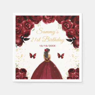 Dark Red Brunette Hair Princess Birthday Party Napkin