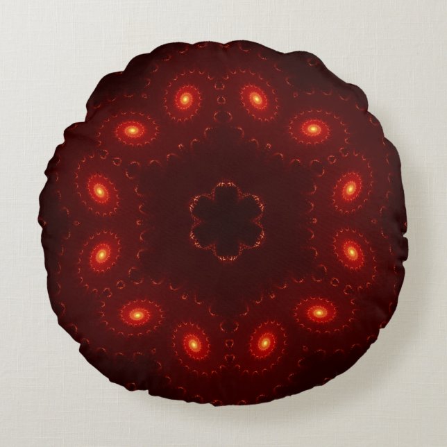 Dark Red Burgandy Gothic Lace Snowflake Round Cushion (Front)