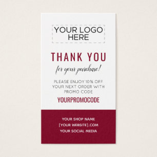 Dark Red Burgundy Custom Promo Code Discount Card
