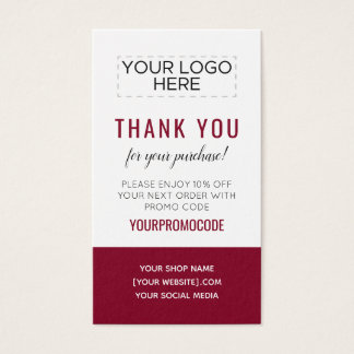 Dark Red Burgundy Custom Promo Code Discount Card