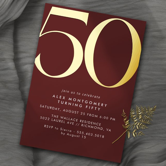 Dark Red Burgundy + Gold | Elegant 50th Birthday (Creator Uploaded)