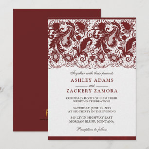 Dark Red Burgundy Lace Elegant Wedding Invitation