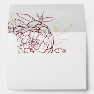 Dark Red Burgundy Peony & Gold Wedding Invitation Envelope